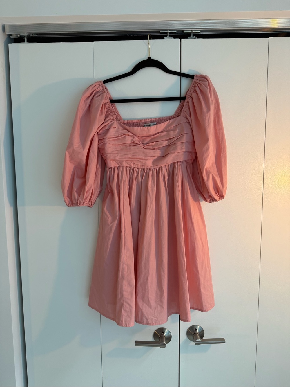 Abercrombie & Fitch Puff Sleeve Smocked Waist Mini Dress in Light Pink in ST